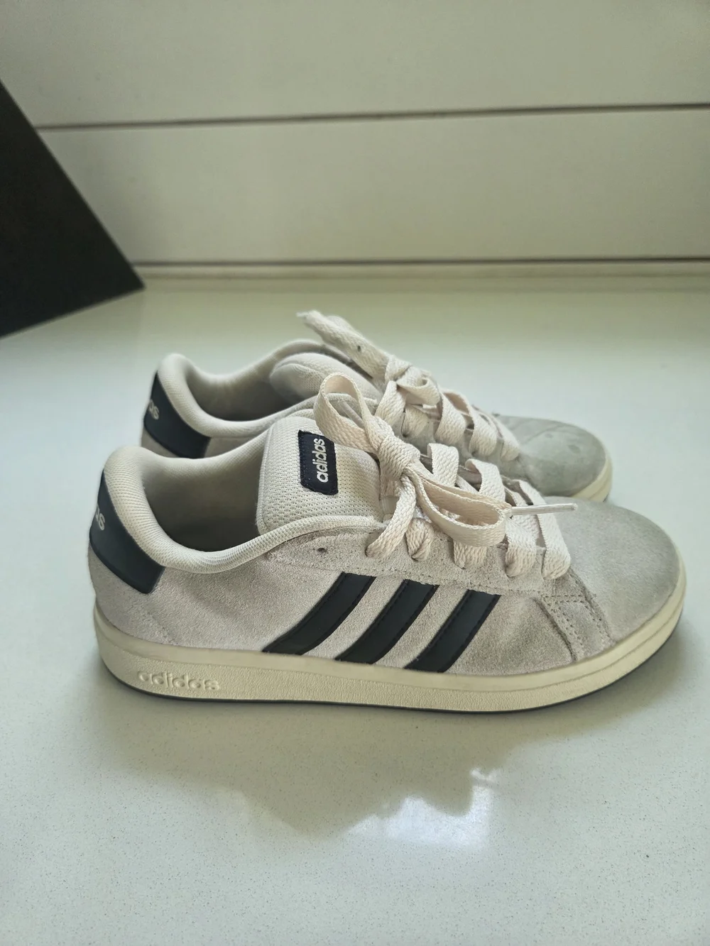 adidas Kids Cream Suede Sneakers with Black Stripes
